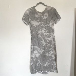LACAUSA Grey White Airy Short/ Midi Dress. Tie back. Short sleeve. size XS
